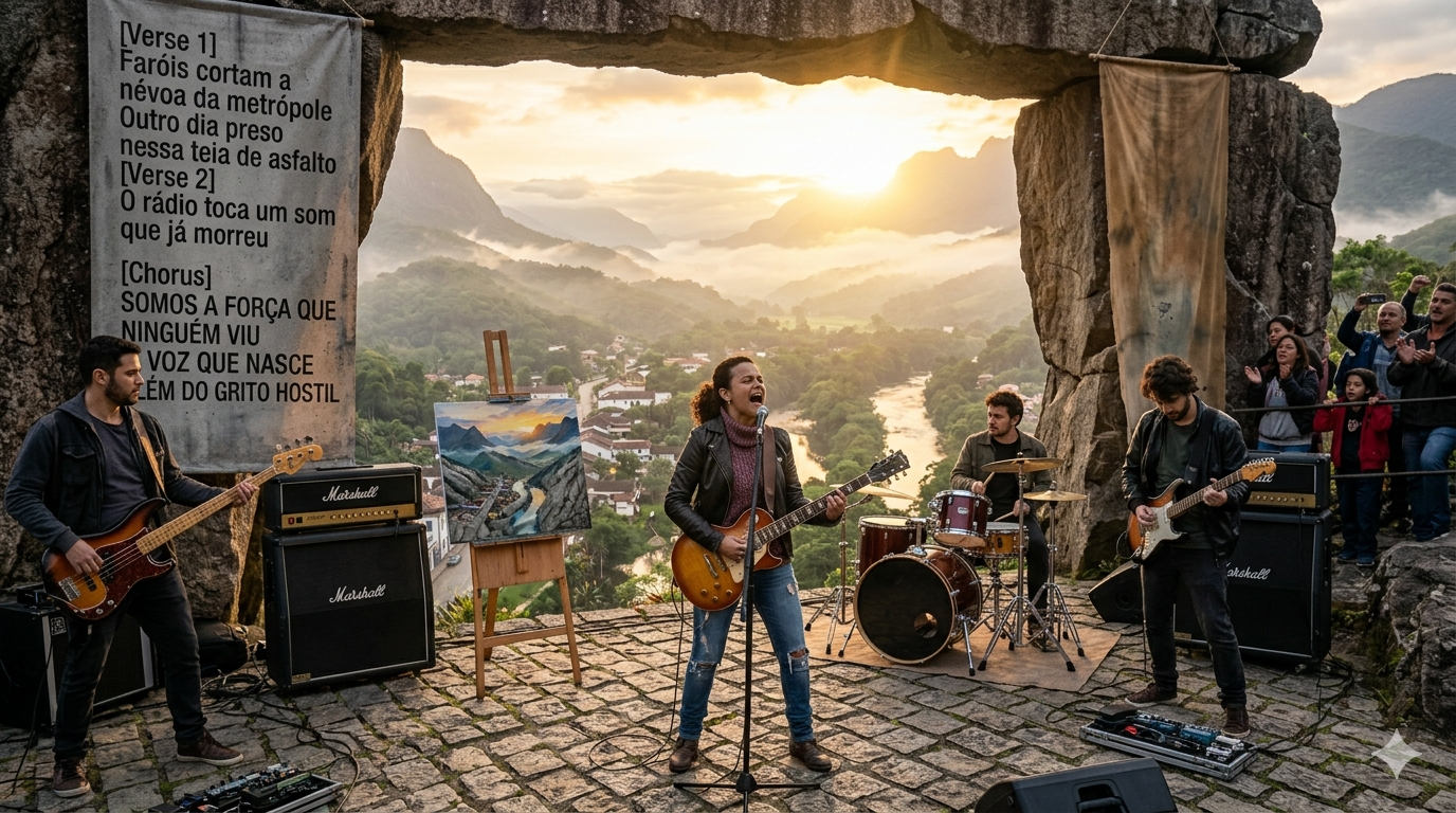 Banda de Rock tocando nas montanhas